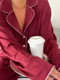 Djerf Avenue Go Slow PJ Shirt Burgundy Outlet