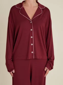 Djerf Avenue Go Slow PJ Shirt Burgundy Outlet