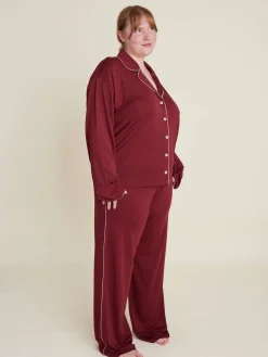 Djerf Avenue Go Slow PJ Shirt Burgundy Outlet
