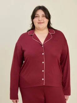 Djerf Avenue Go Slow PJ Shirt Burgundy Outlet