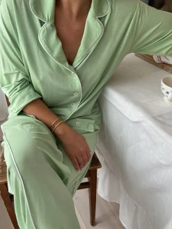 Djerf Avenue Go Slow PJ Shirt Pistachio Sale