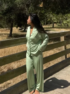 Djerf Avenue Go Slow PJ Shirt Pistachio Sale