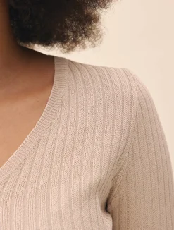 Djerf Avenue Knitted Long Sleeve Top Taupe