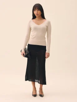 Djerf Avenue Knitted Midi Skirt Black Clearance