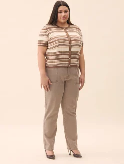Djerf Avenue Knitted Short Sleeve Cardigan Brown Stripe Online