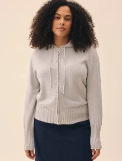 Djerf Avenue Knitted Zip Hoodie Light Grey Discount