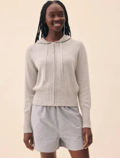 Djerf Avenue Knitted Zip Hoodie Light Grey Discount