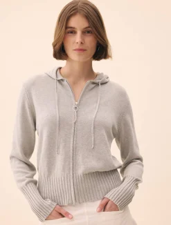 Djerf Avenue Knitted Zip Hoodie Light Grey Discount