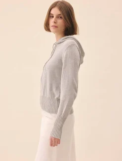 Djerf Avenue Knitted Zip Hoodie Light Grey Discount