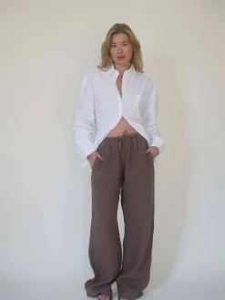Djerf Avenue Linen Pants Brown Hot