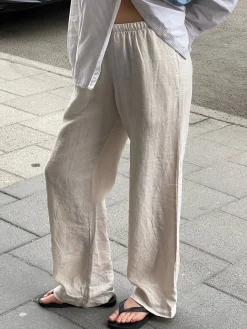Djerf Avenue Linen Pants Cream - Tall Clearance