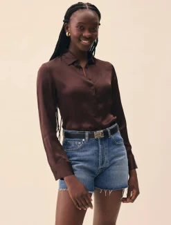 Djerf Avenue Little Viscose Shirt Dark mocha Hot