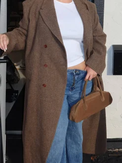Djerf Avenue Long Wool Coat Brown Herringbone Outlet