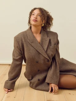 Djerf Avenue Long Wool Coat Brown Herringbone Outlet