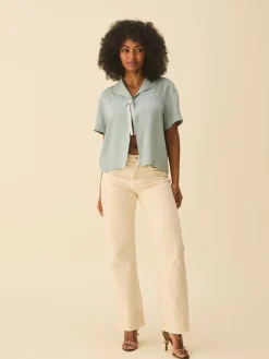 Djerf Avenue Loves Me Knot Top Dove Blue New