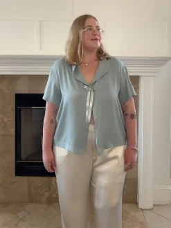 Djerf Avenue Loves Me Knot Top Dove Blue New