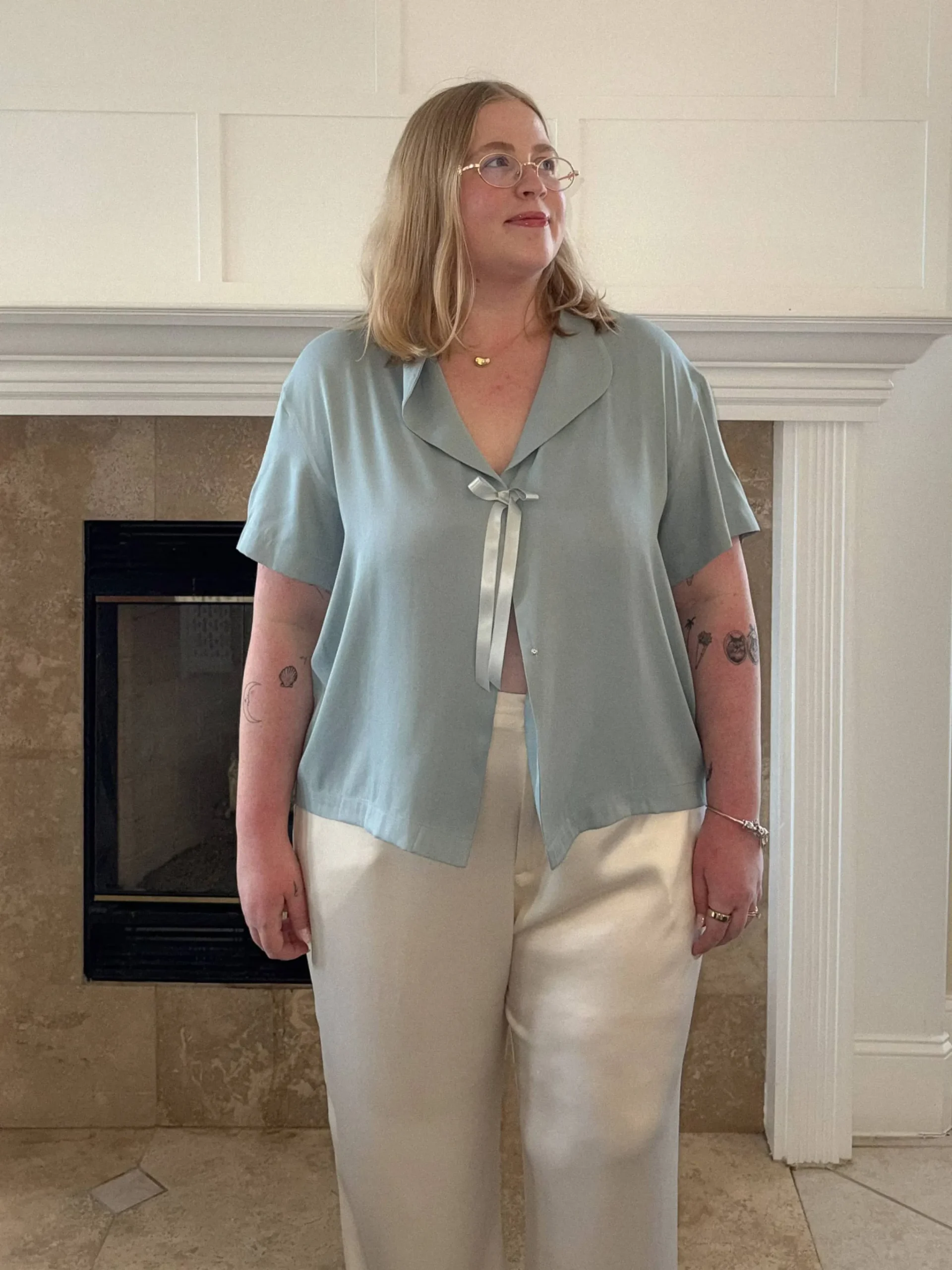 Djerf Avenue Loves Me Knot Top Dove Blue New