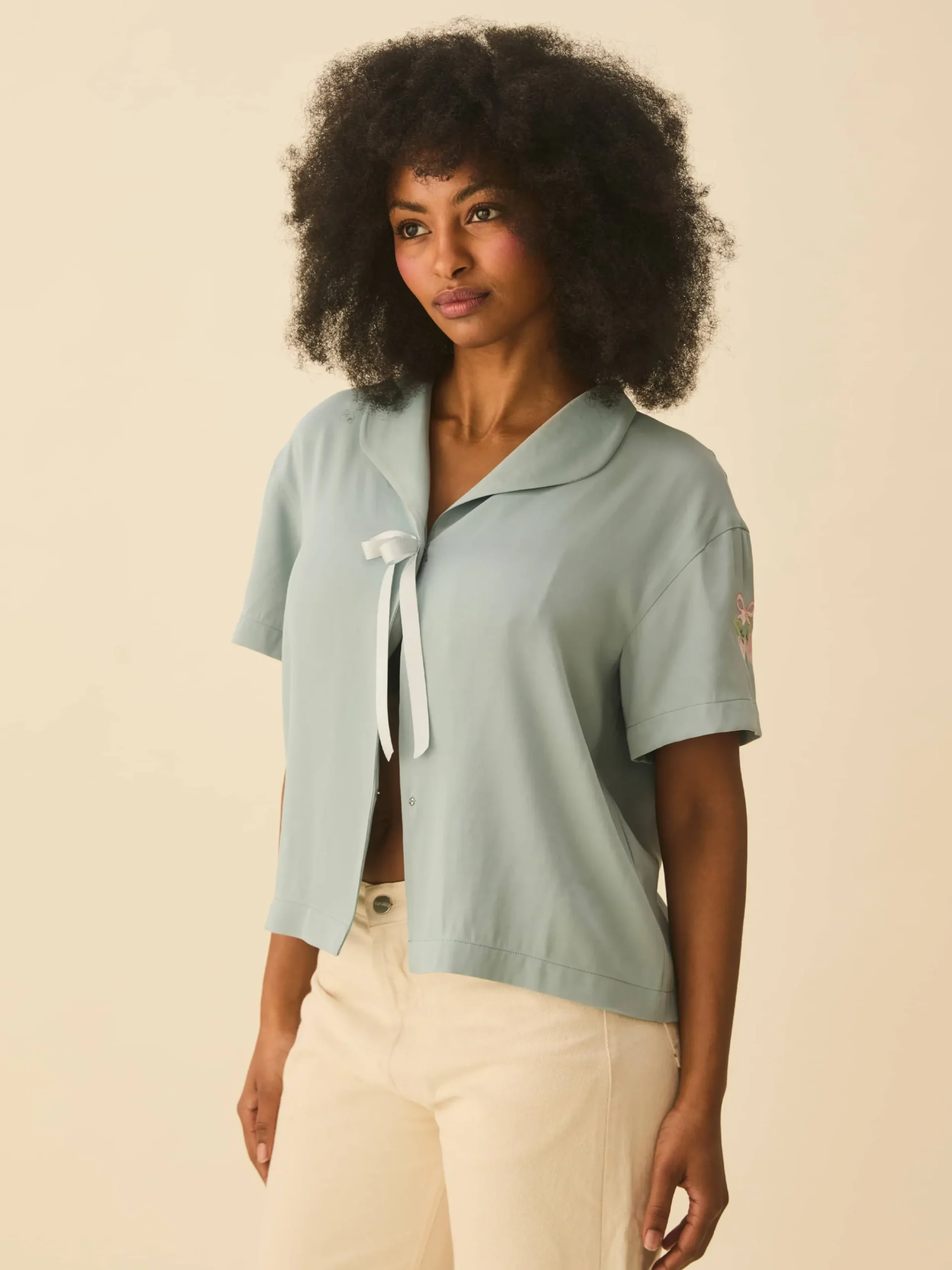 Djerf Avenue Loves Me Knot Top Dove Blue New