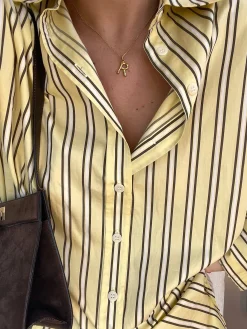 Djerf Avenue Poplin Classic Shirt Honey Stripe Clearance