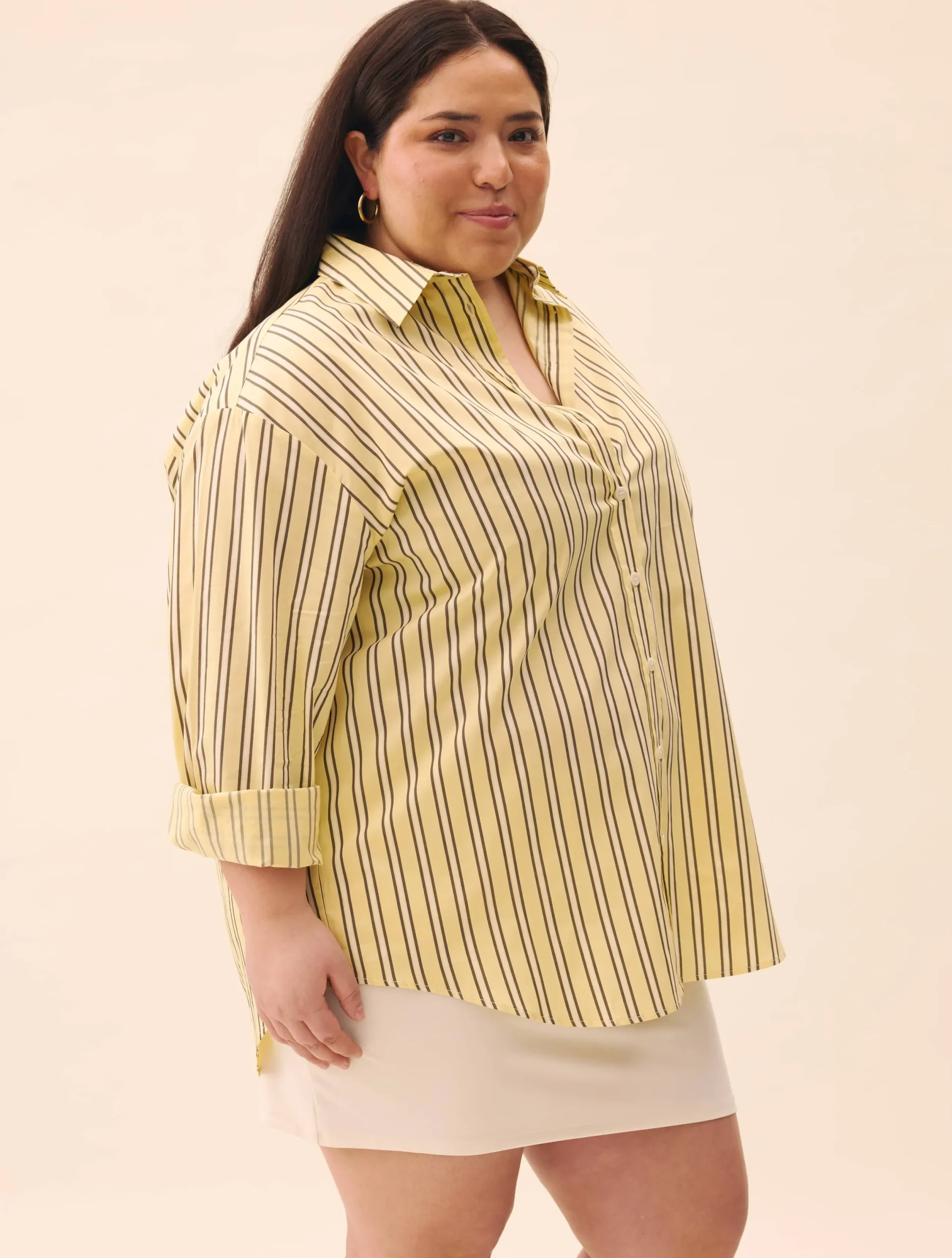 Djerf Avenue Poplin Classic Shirt Honey Stripe Clearance
