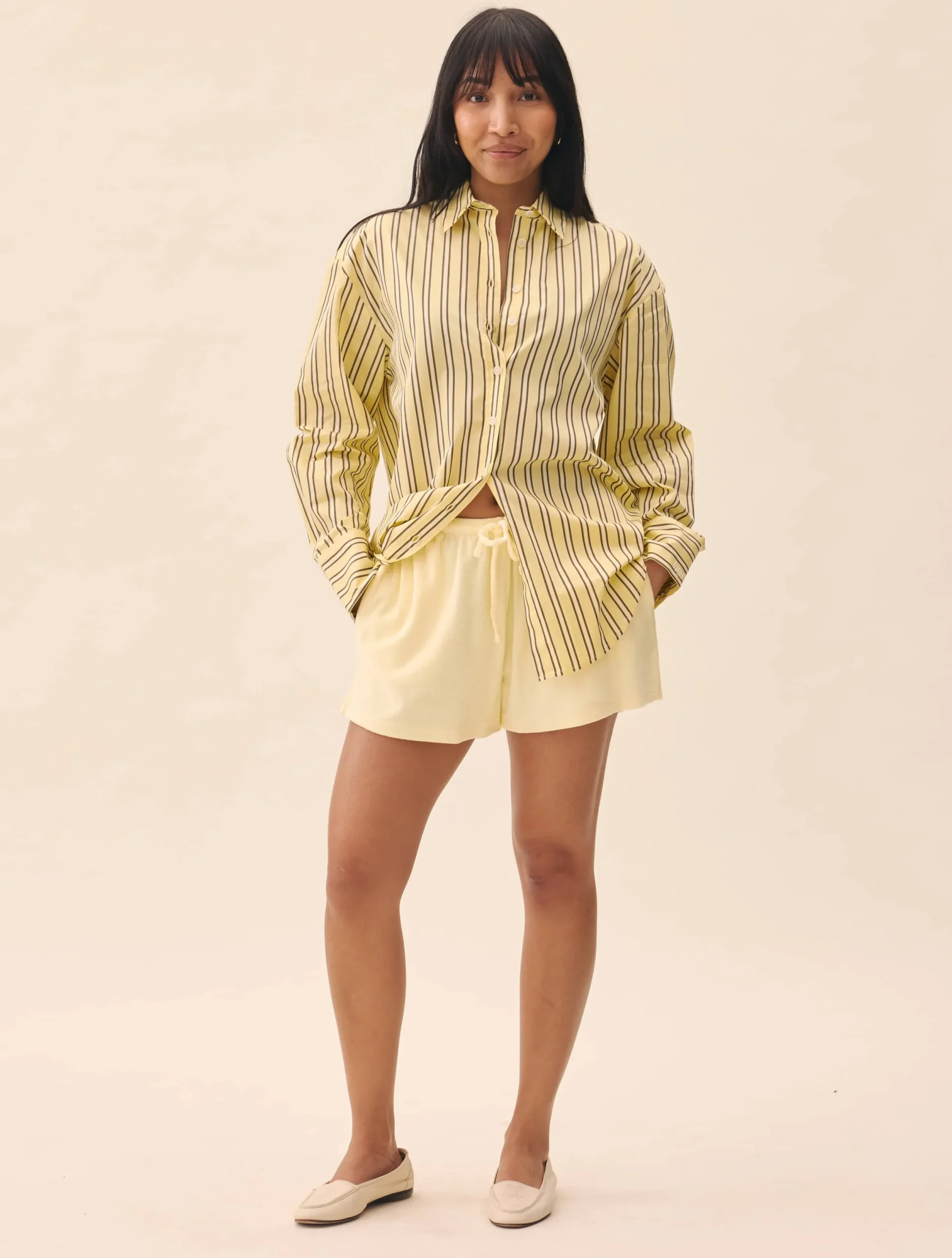 Djerf Avenue Poplin Classic Shirt Honey Stripe Clearance