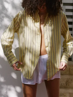 Djerf Avenue Poplin Classic Shirt Honey Stripe Clearance