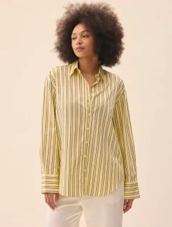Djerf Avenue Poplin Classic Shirt Honey Stripe Clearance