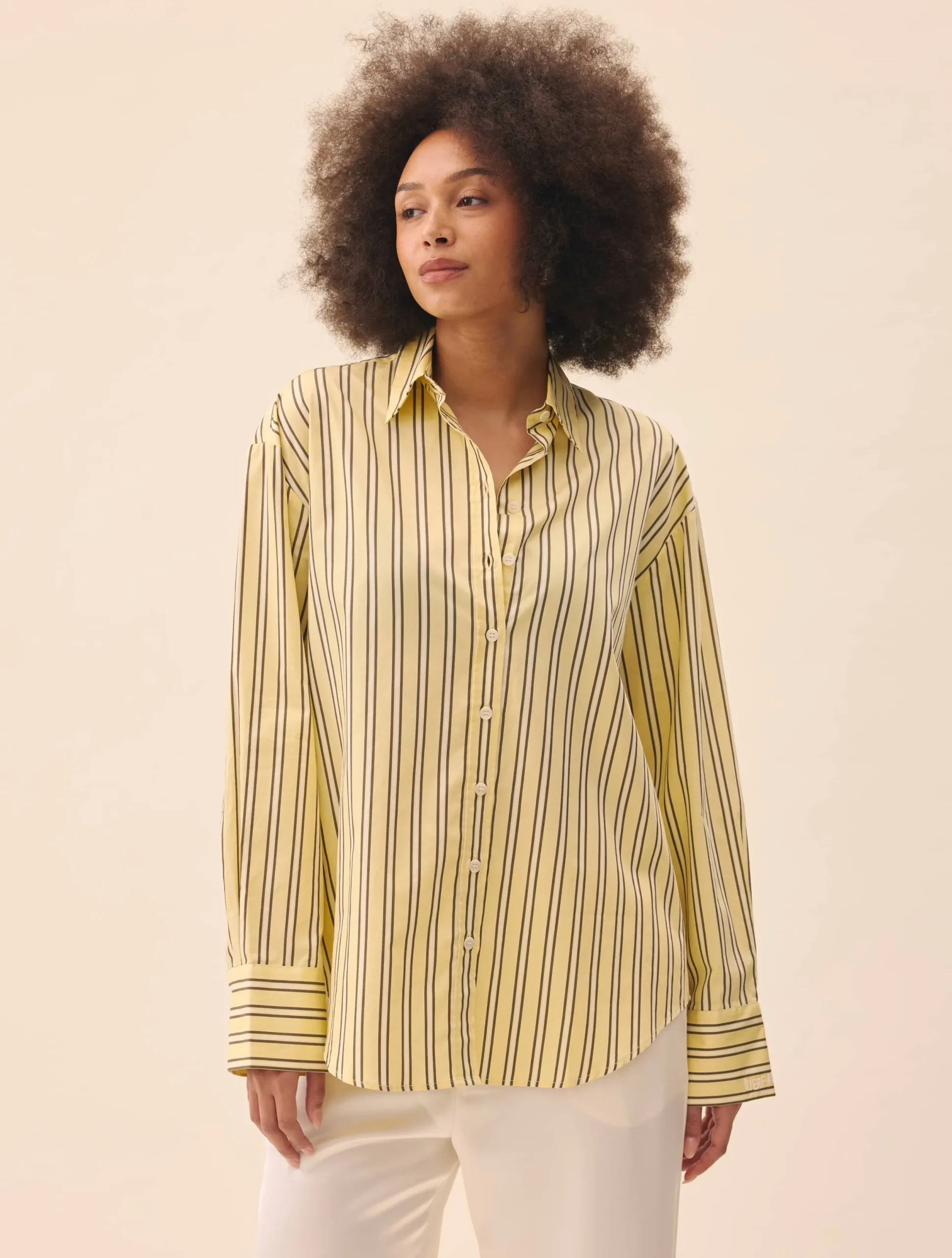 Djerf Avenue Poplin Classic Shirt Honey Stripe Clearance
