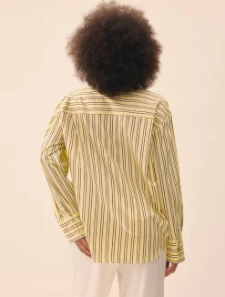 Djerf Avenue Poplin Classic Shirt Honey Stripe Clearance