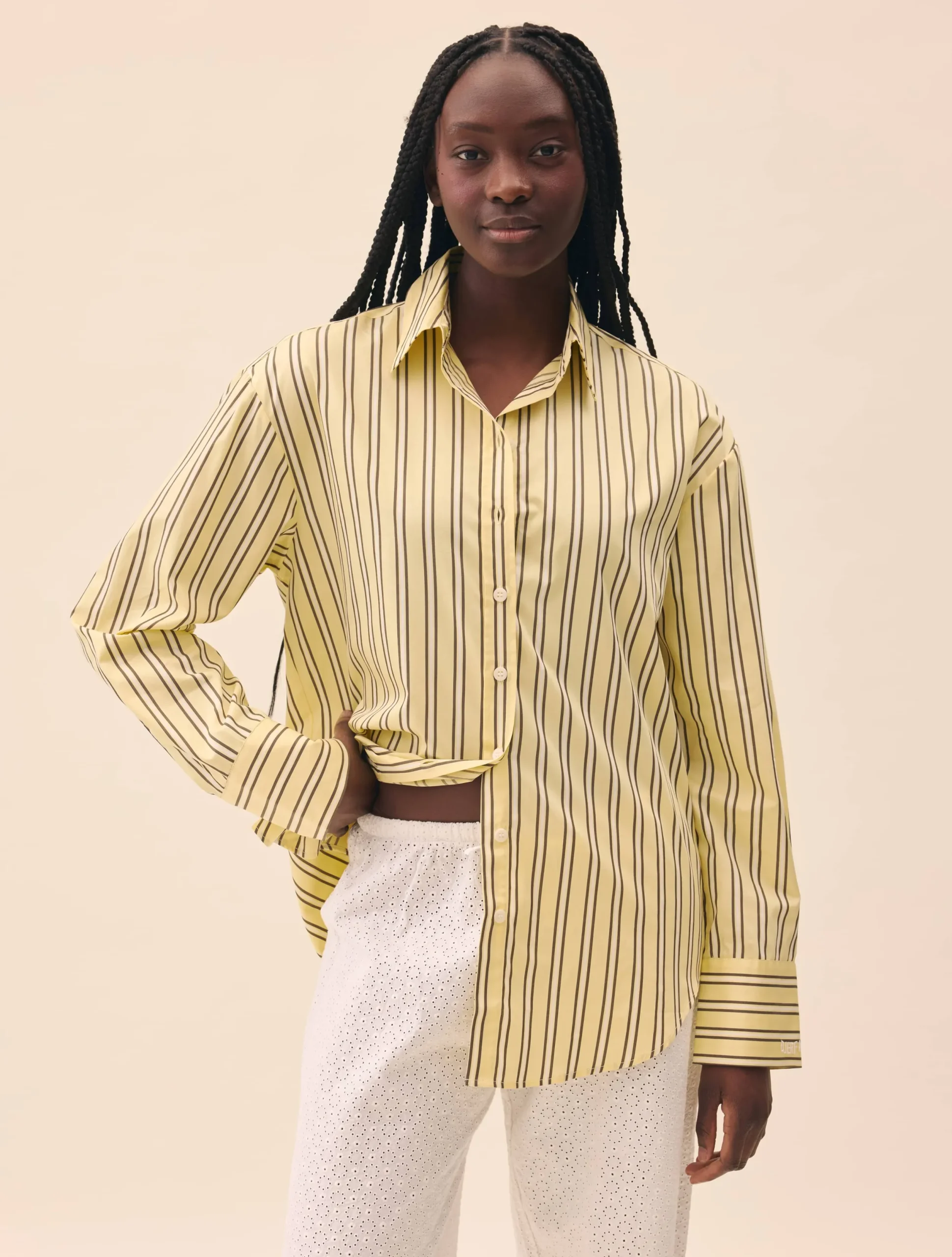 Djerf Avenue Poplin Classic Shirt Honey Stripe Clearance