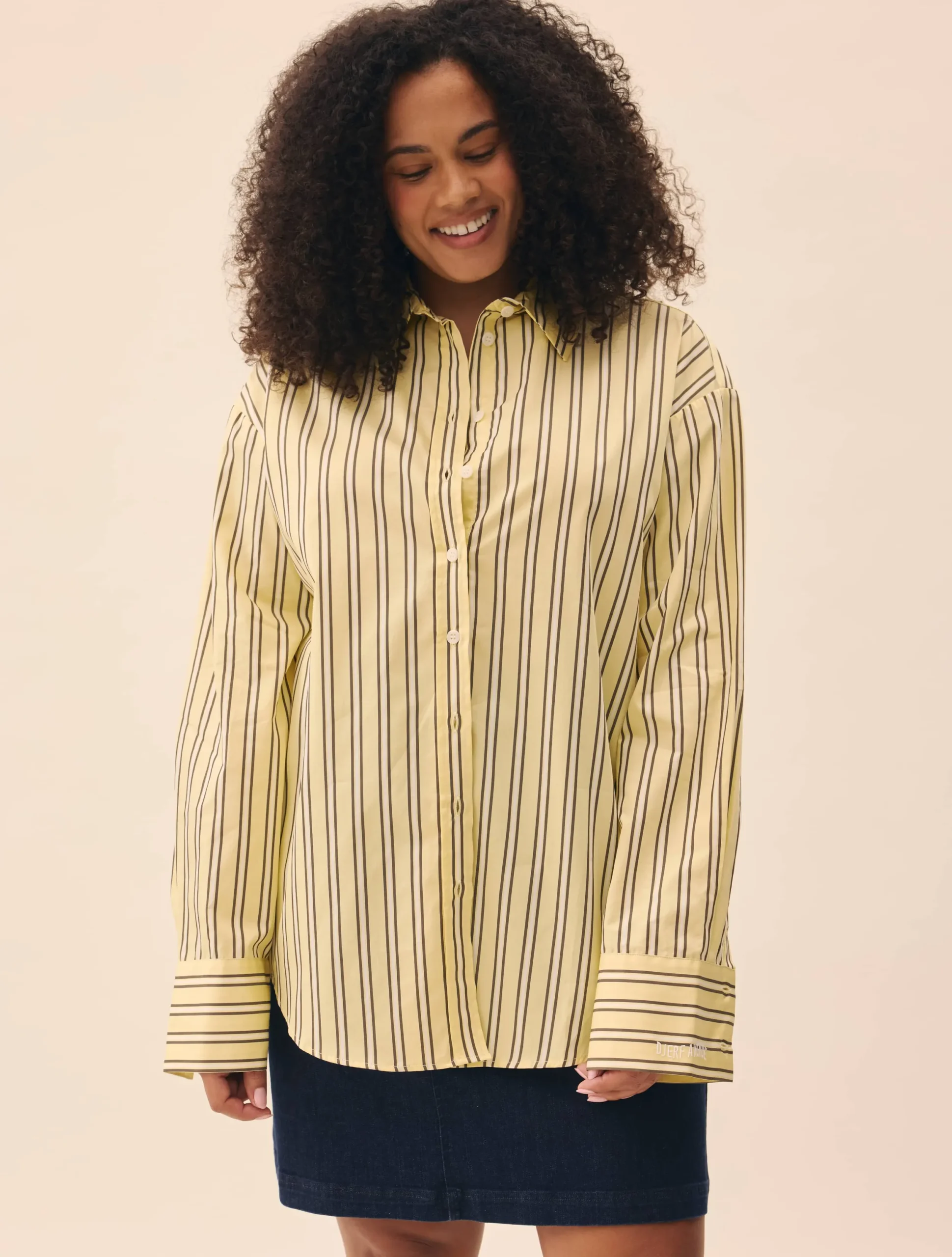 Djerf Avenue Poplin Classic Shirt Honey Stripe Clearance