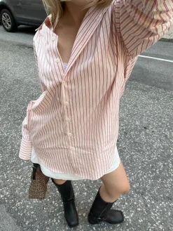 Djerf Avenue Poplin Classic Shirt Pink Stripe Clearance