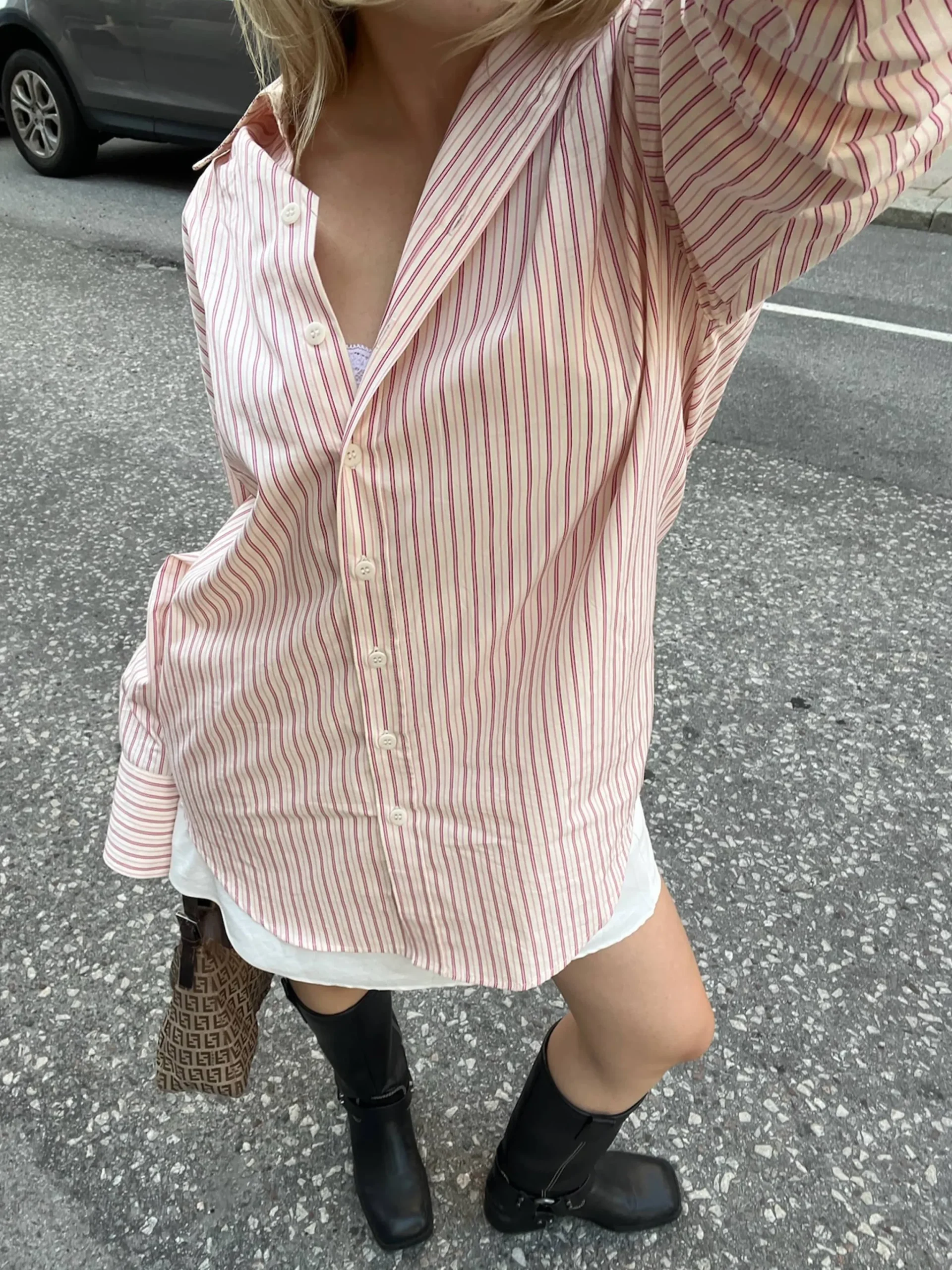 Djerf Avenue Poplin Classic Shirt Pink Stripe Clearance