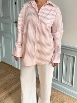Djerf Avenue Poplin Classic Shirt Pink Stripe Clearance