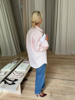 Djerf Avenue Poplin Classic Shirt Pink Stripe Clearance