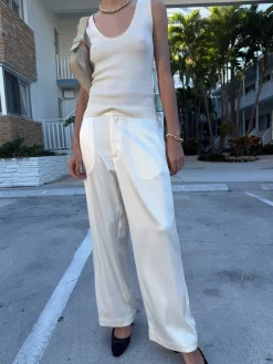 Djerf Avenue Satin Pants Ivory - Tall Hot