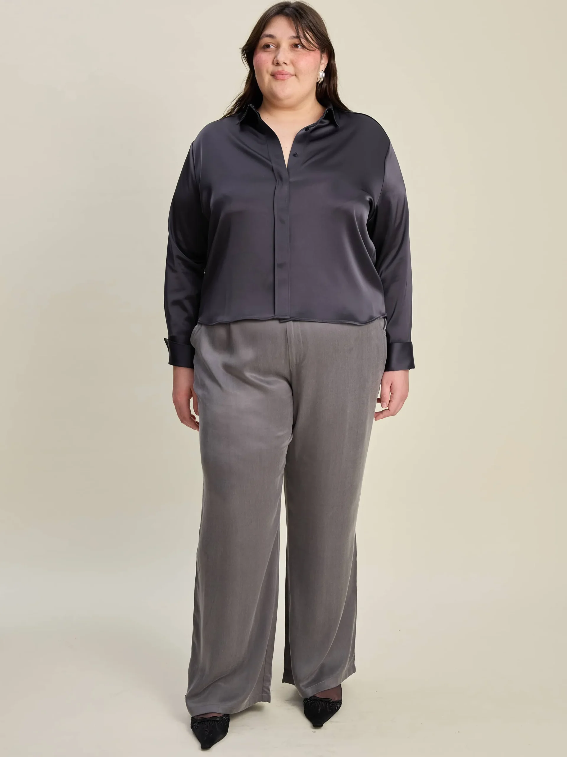Djerf Avenue Satin Shirt Anthracite Outlet
