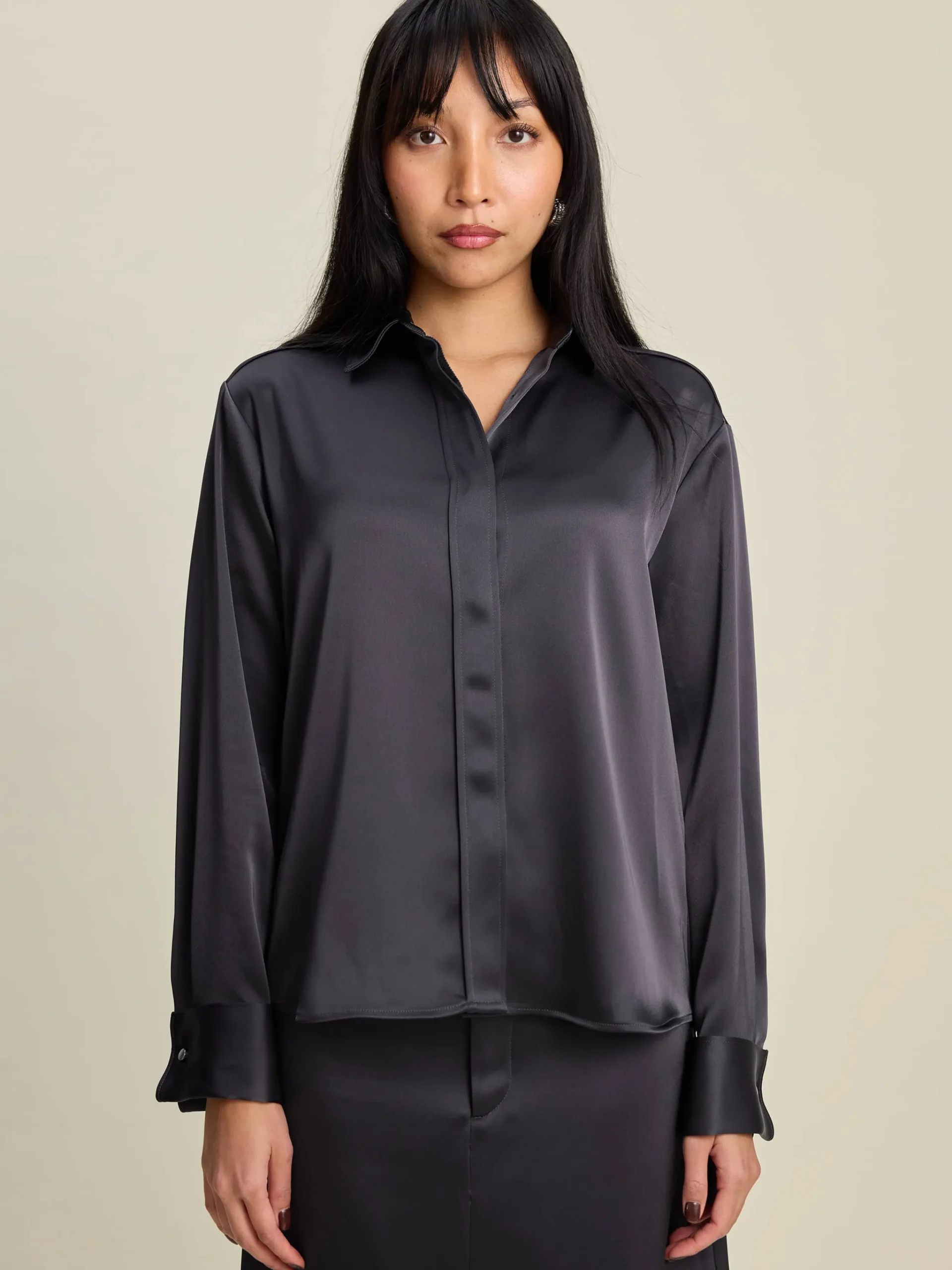 Djerf Avenue Satin Shirt Anthracite Outlet