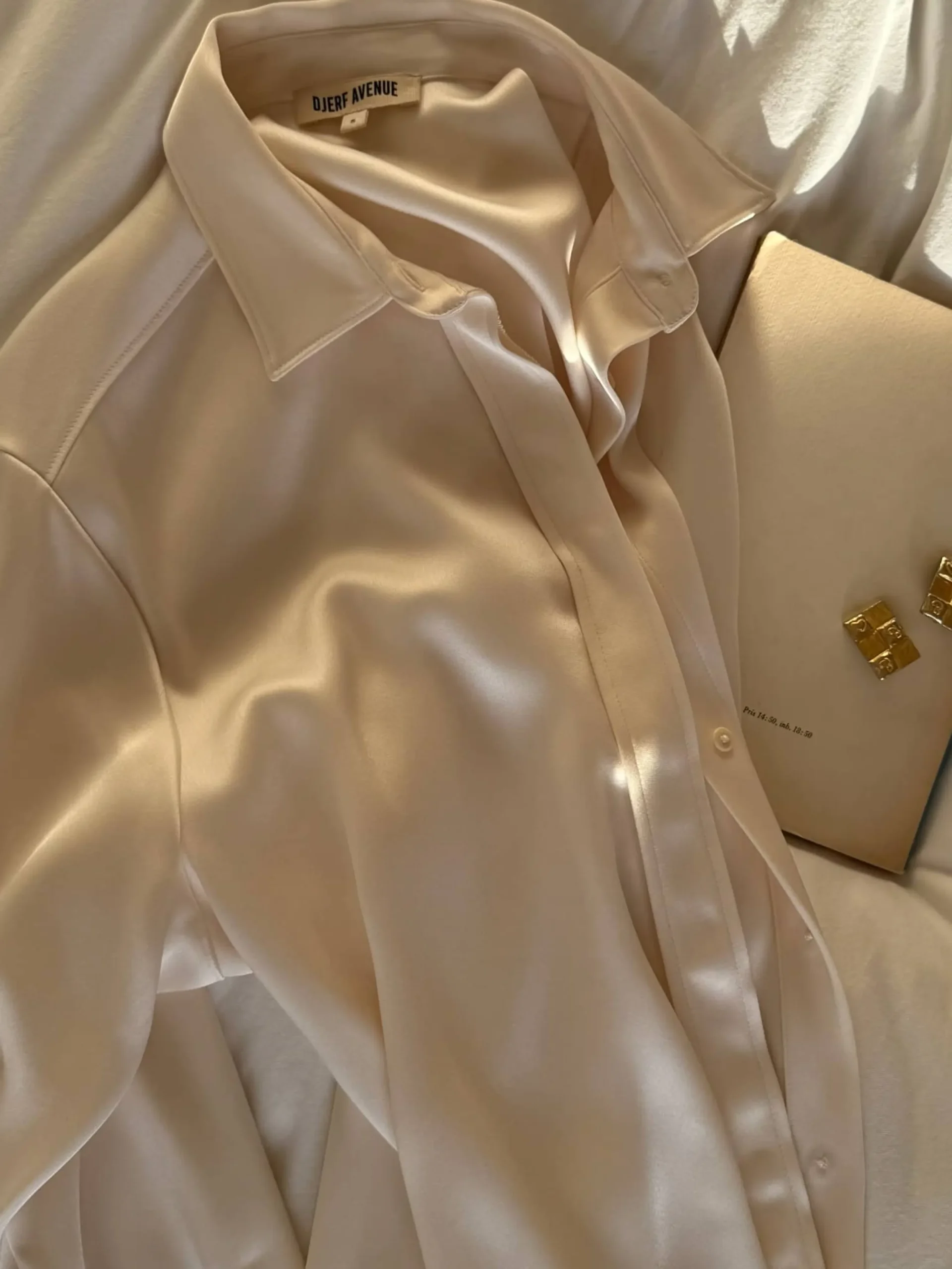 Djerf Avenue Satin Shirt Ivory Outlet