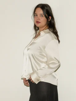 Djerf Avenue Satin Shirt Ivory Outlet