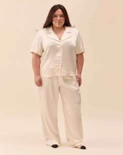 Djerf Avenue Satin Short Sleeve Blouse Ivory Hot