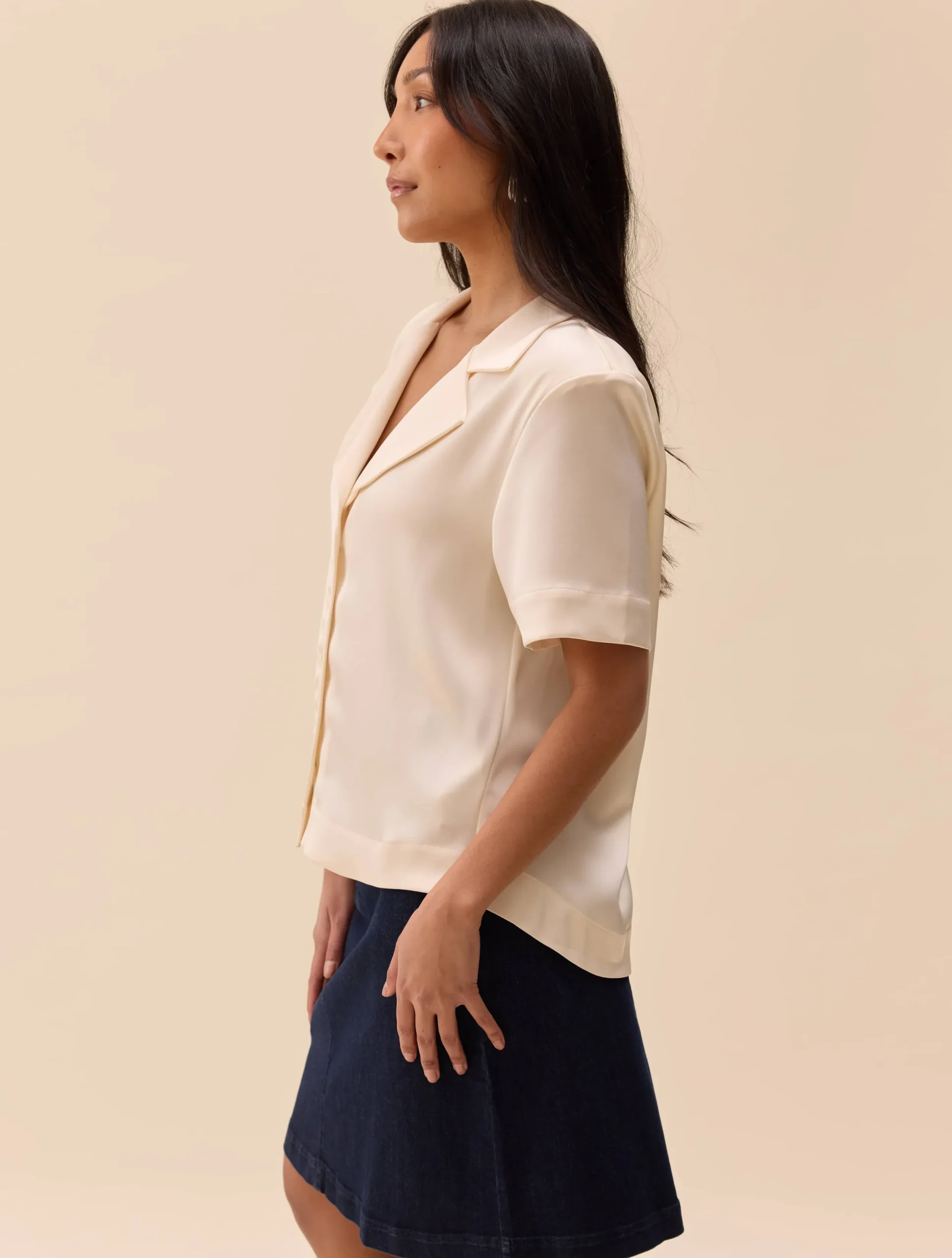 Djerf Avenue Satin Short Sleeve Blouse Ivory Hot