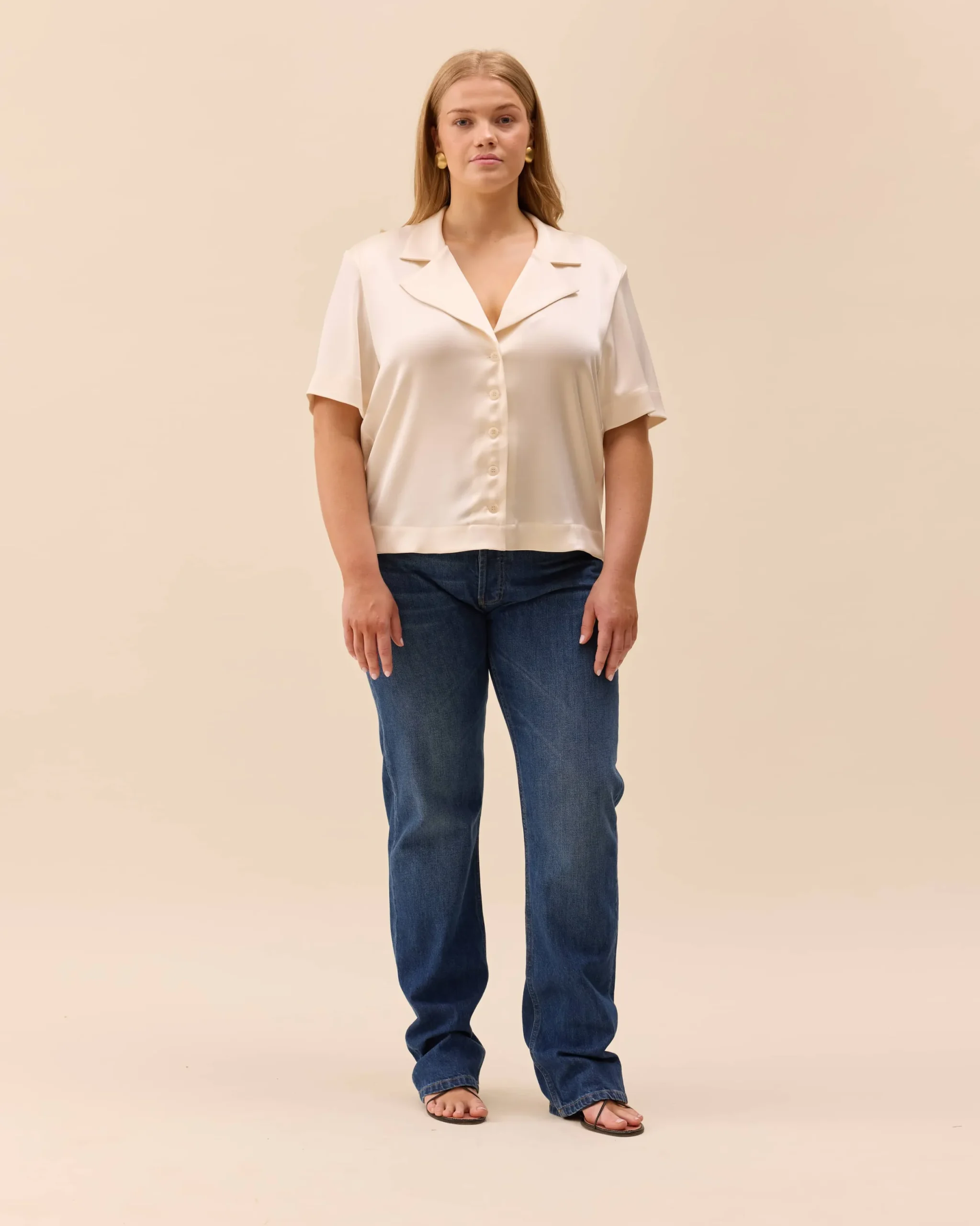 Djerf Avenue Satin Short Sleeve Blouse Ivory Hot