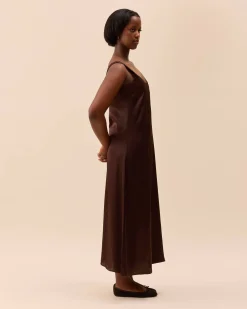 Djerf Avenue Satin Viscose Dress Dark mocha Hot
