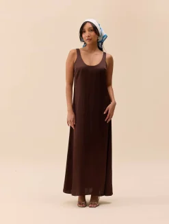 Djerf Avenue Satin Viscose Dress Dark mocha Hot