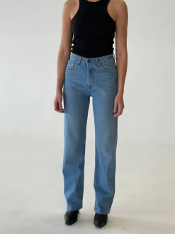 Djerf Avenue Straight Jeans Mid Blue Outlet