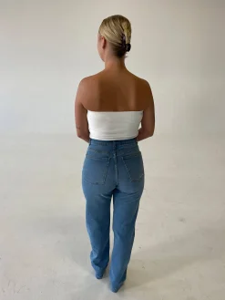 Djerf Avenue Straight Jeans Mid Blue Outlet
