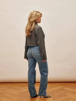 Djerf Avenue Straight Jeans Mid Blue Outlet