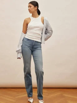 Djerf Avenue Straight Jeans Mid Blue - Tall