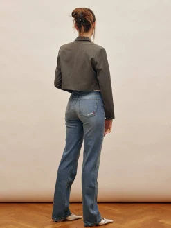 Djerf Avenue Straight Jeans Mid Blue - Tall